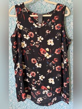 Chelsea & Theodore Tank Top Womens L Floral Sleeveless Hi Lo